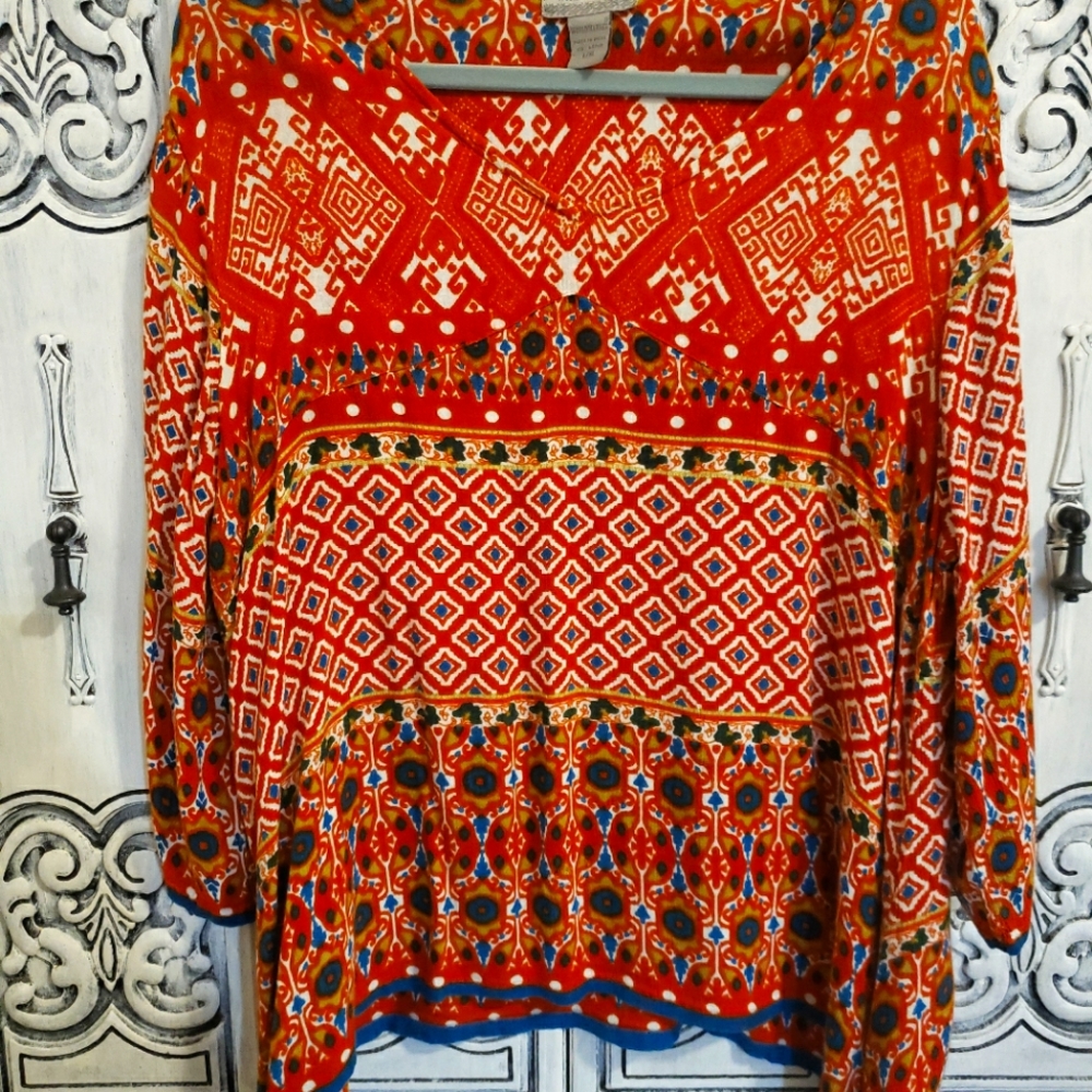 Orange boho flowy top l/xl
